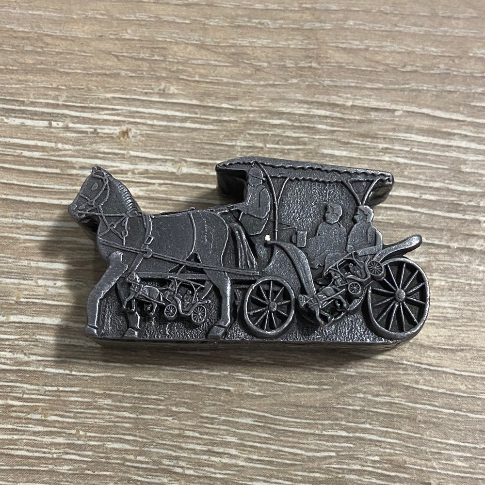 Vintage Torino Pewter Carriage Jewelry Necklace Brooch Earrings Trinket Box Set